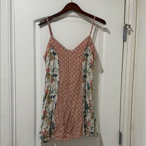 O'Neill Orange and Cream Floral Patchwork Mini Dress